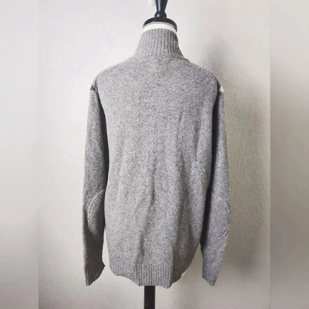 J. Crew Lambwools Argyle Zip-Up Elbow Patch Sweater Cardigan Gray  Size L